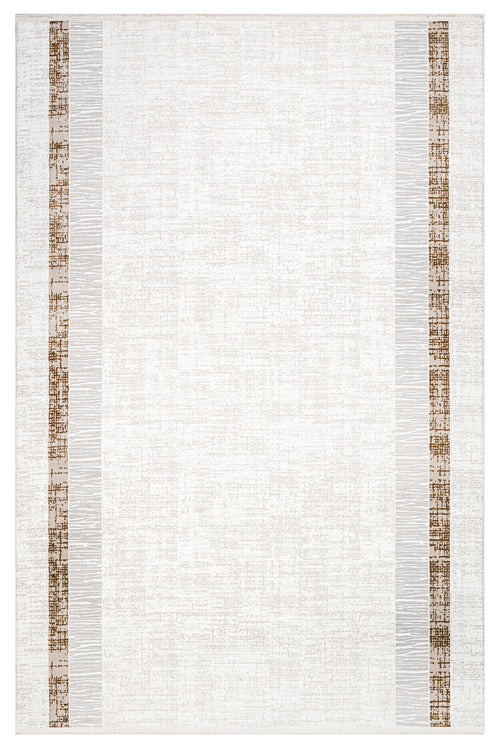 Nola Cream Brown Framed Polyester Machine Made Rug