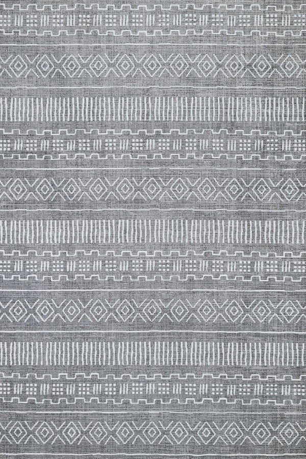 Beyaz Gri Etnik Modern Halı - Yıkanabilir - Kaymaz Taban - Pati Dostu