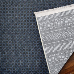 Gri Etnik Modern Etnik Desenli Halı  | Makinada Yıkanabilir | Hav Toz Vermez | Leke Tutmayan | Kaymaz Taban | Dijital Makine Baskı | Salon Yolluk Mutfak Halısı