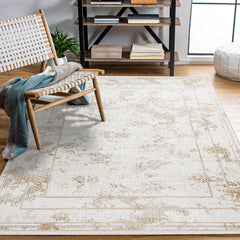 Jazmin Krem Çerçeveli Polyester Makine Halısı