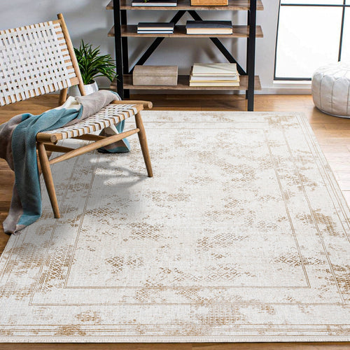 Jazmin Krem Çerçeveli Polyester Makine Halısı