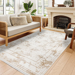 Jazmin Krem Çerçeveli Polyester Makine Halısı