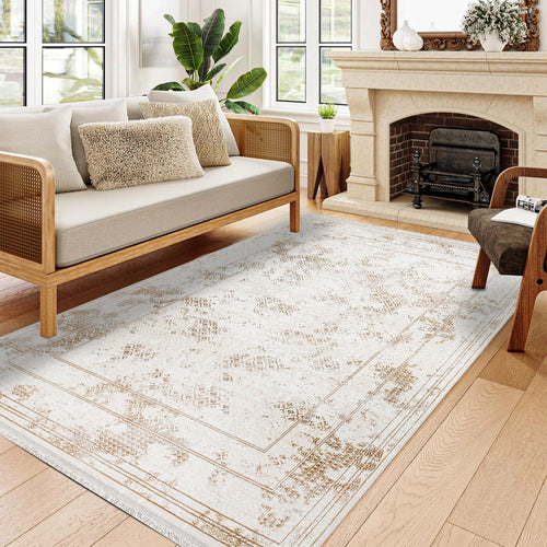 Jazmin Krem Çerçeveli Polyester Makine Halısı