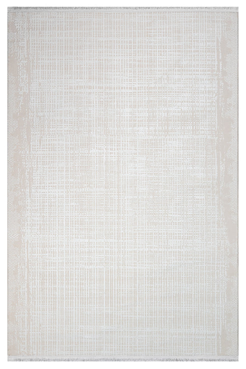 Megan White Striped Polyester Machine Made Rug