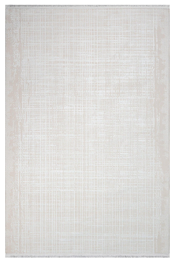 Beyaz Gri Dokulu Minimalist Desenli Triko Halı - Pati Dostu - Toz Vermez