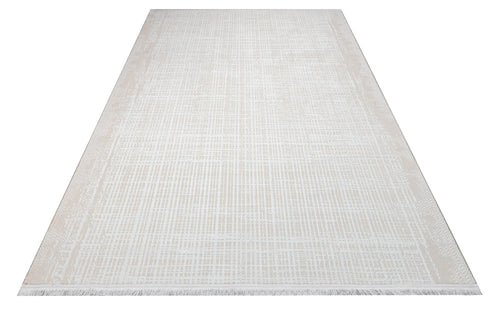 Megan White Striped Polyester Machine Made Rug