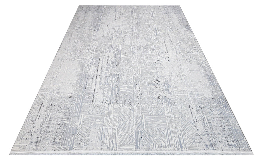 Beyaz Gri Dokulu Minimalist Desenli Triko Halı - Pati Dostu - Toz Vermez