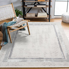 Kinsley Beyaz Çerçeveli Polyester Makine Halısı