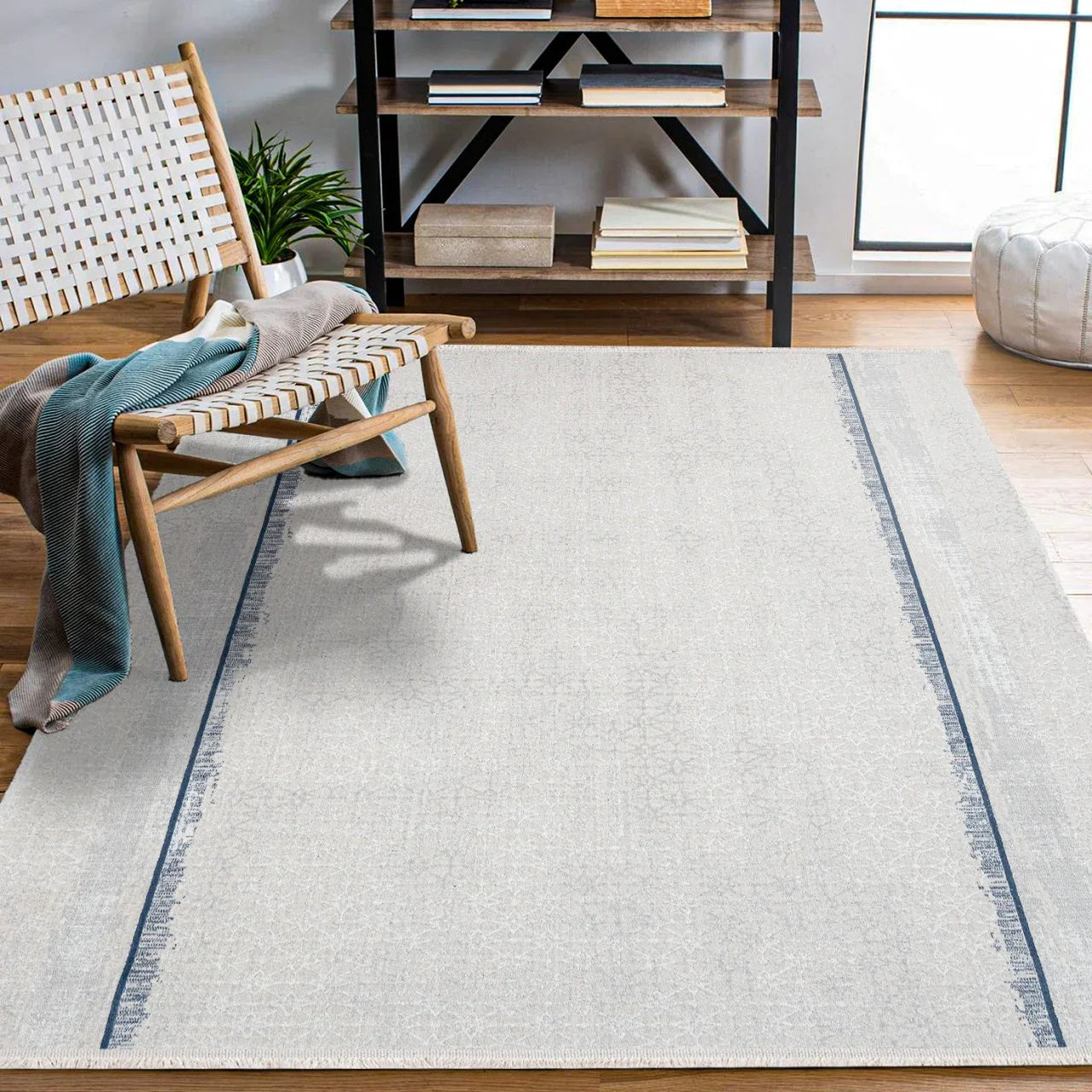 Beyaz Krem Geometrik Minimalist Halı - Yıkanabilir - Kaymaz Taban - Pati Dostu