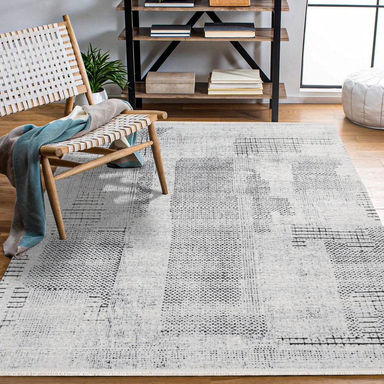 Antrasit Gri Dokulu Minimalist Halı - Yıkanabilir - Kaymaz Taban - Pati Dostu
