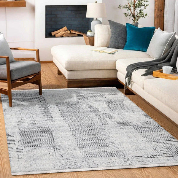 Antrasit Gri Dokulu Minimalist Halı - Yıkanabilir - Kaymaz Taban - Pati Dostu