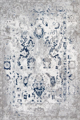 Gray White Vintage Patterned Decorative Rug - Cotton