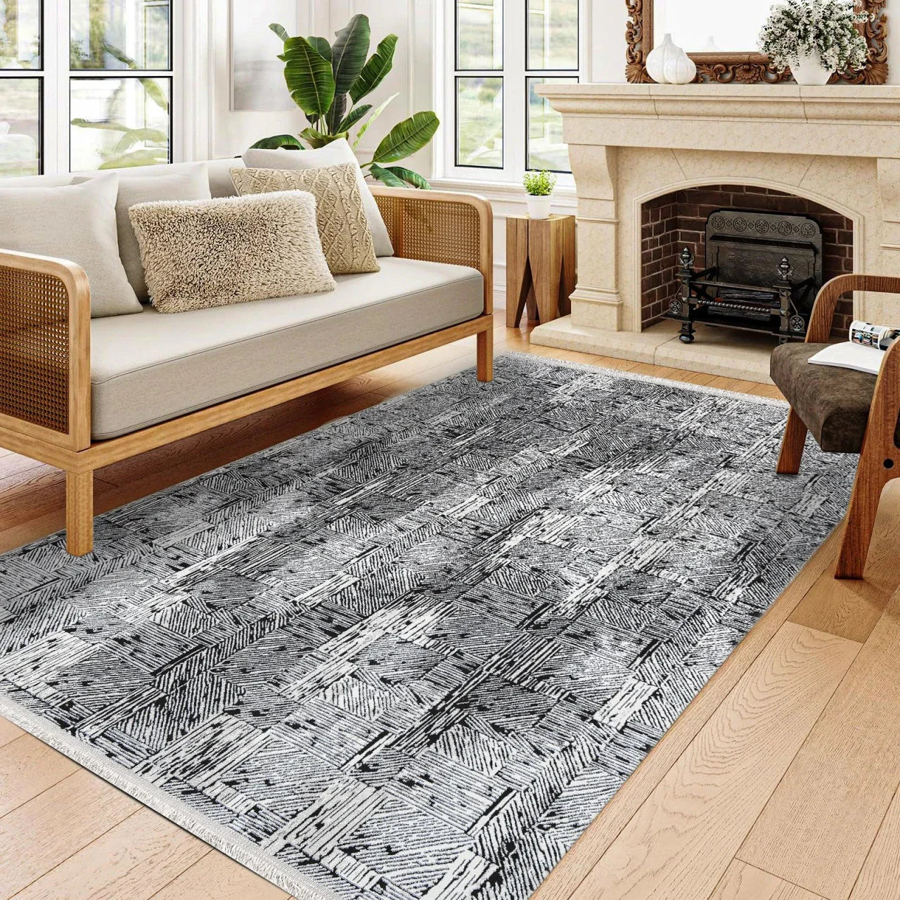 Antrasit Gri Minimalist Modern Halı - Yıkanabilir - Kaymaz Taban - Pati Dostu