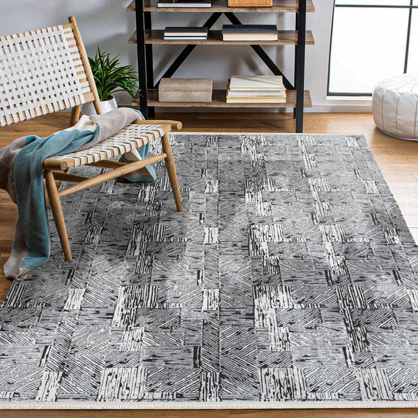 Antrasit Gri Minimalist Modern Halı - Yıkanabilir - Kaymaz Taban - Pati Dostu