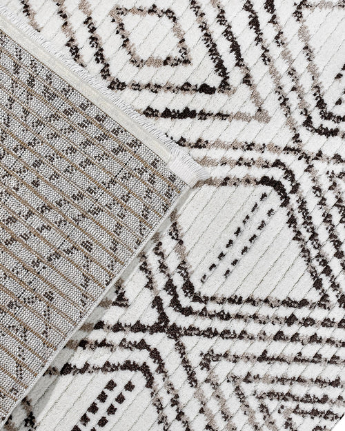 Pappy Krem Geometrik Polyester Makine Halısı