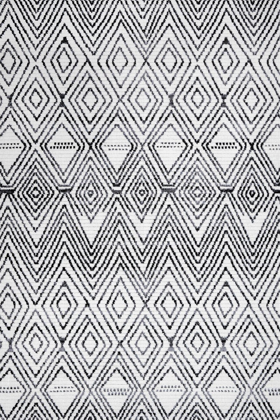 Beyaz Gri Elmas Desenli Geometrik Halı - Yıkanabilir - Kaymaz Taban - Pati Dostu