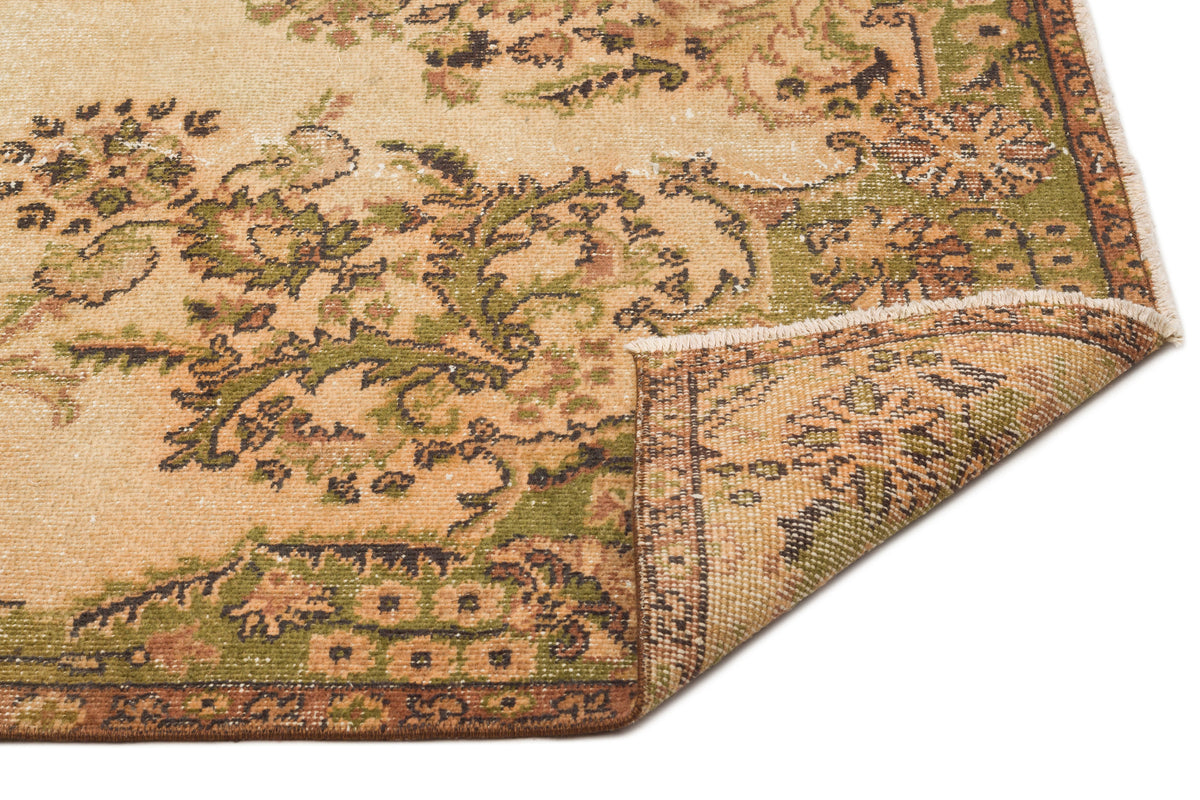 Tirena Bej ve Yeşil Çiçek Desenli El Dokuma Halı 153x280 cm – detay görünümü