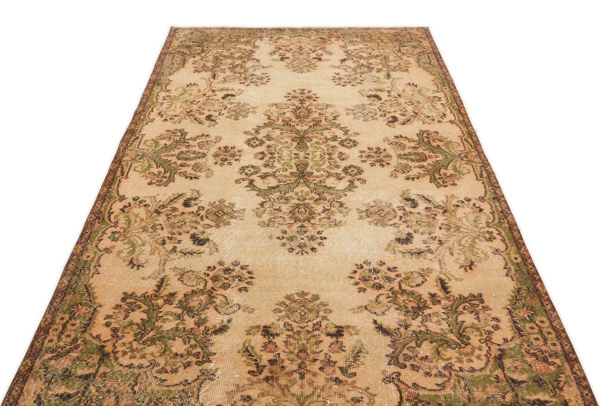 Tirena Bej ve Yeşil Çiçek Desenli El Dokuma Halı 153x280 cm – detay görünümü