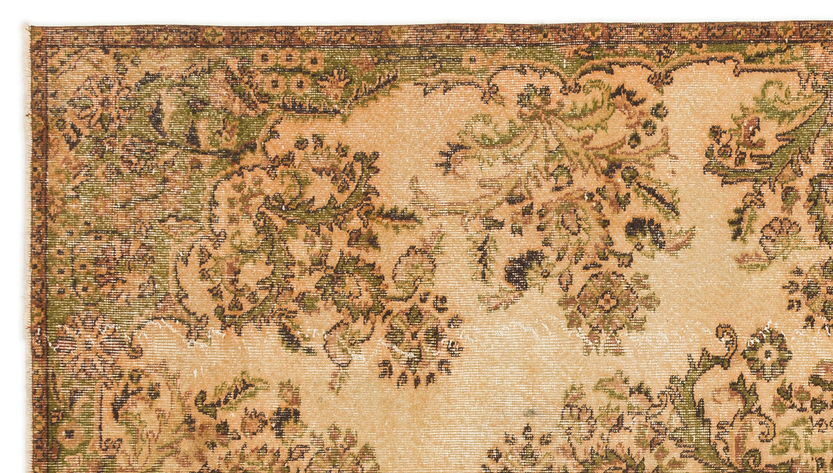Tirena Bej ve Yeşil Çiçek Desenli El Dokuma Halı 153x280 cm – detay görünümü