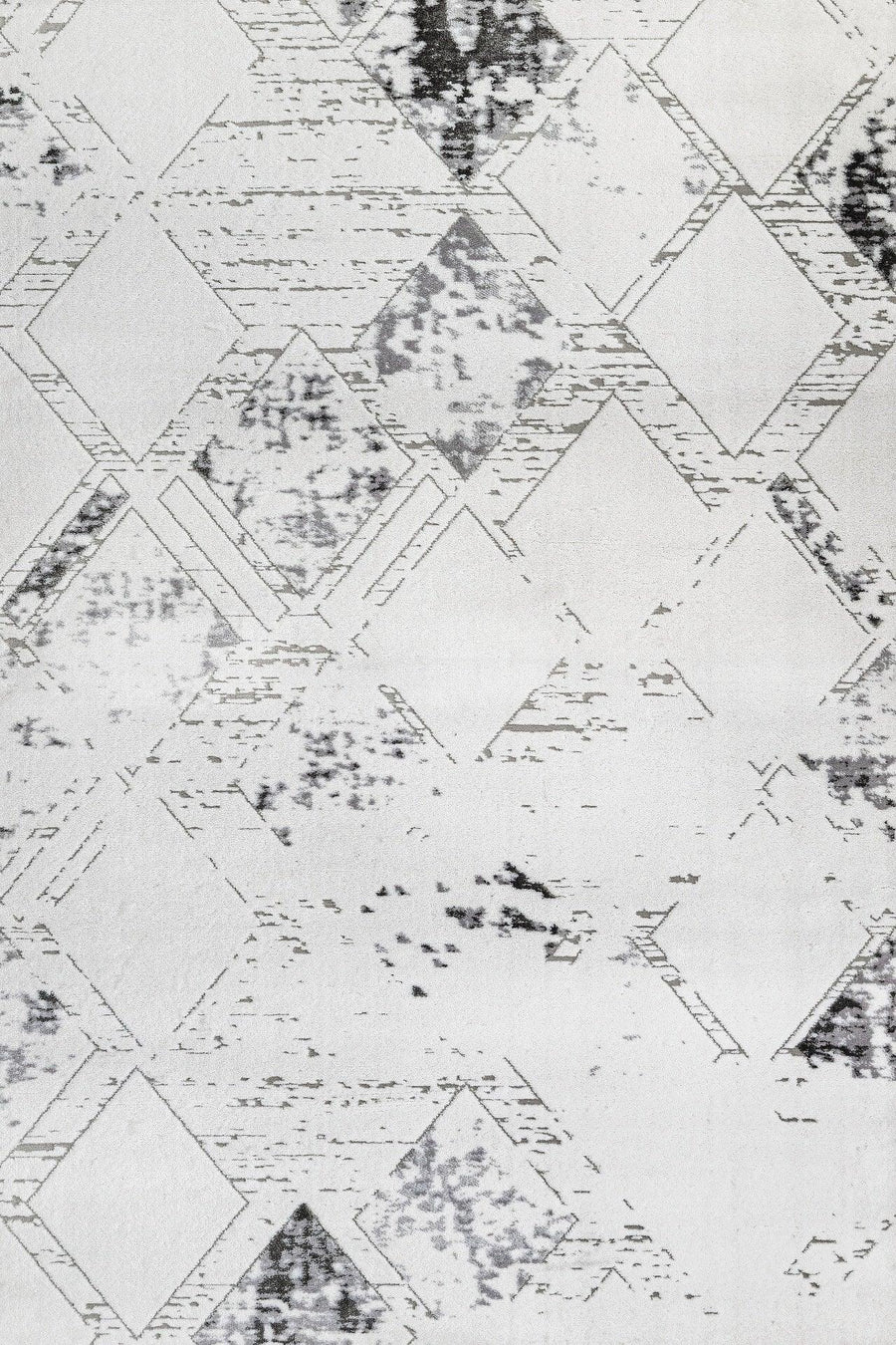 Beyaz Gri Baklava Geometrik Halı - Yıkanabilir - Kaymaz Taban - Pati Dostu