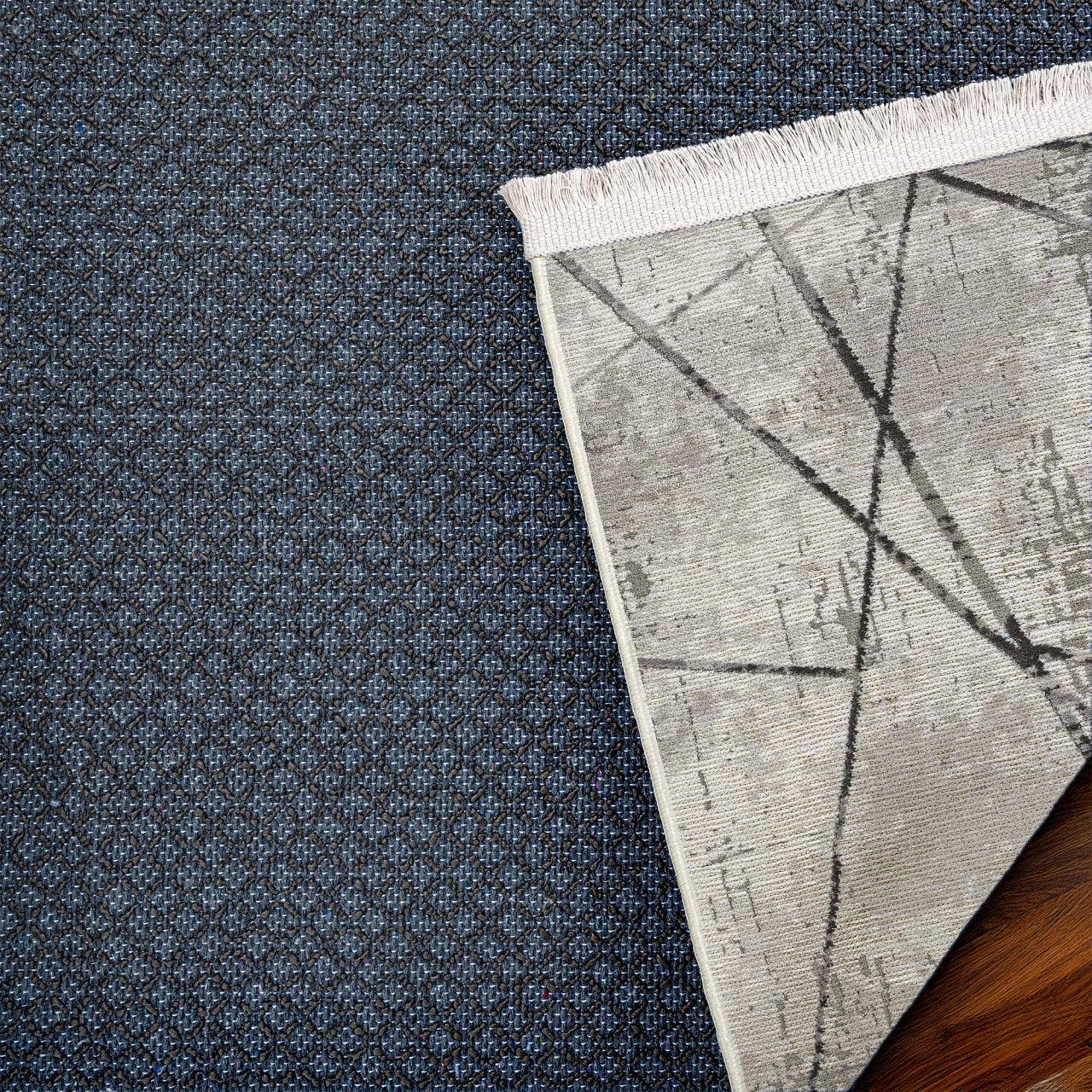 Gri Geometrik Minimalist Halı - Yıkanabilir - Kaymaz Taban - Pati Dostu