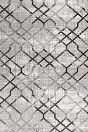 Antrasit Gri Geometrik Kareli Halı - Yıkanabilir - Kaymaz Taban - Pati Dostu