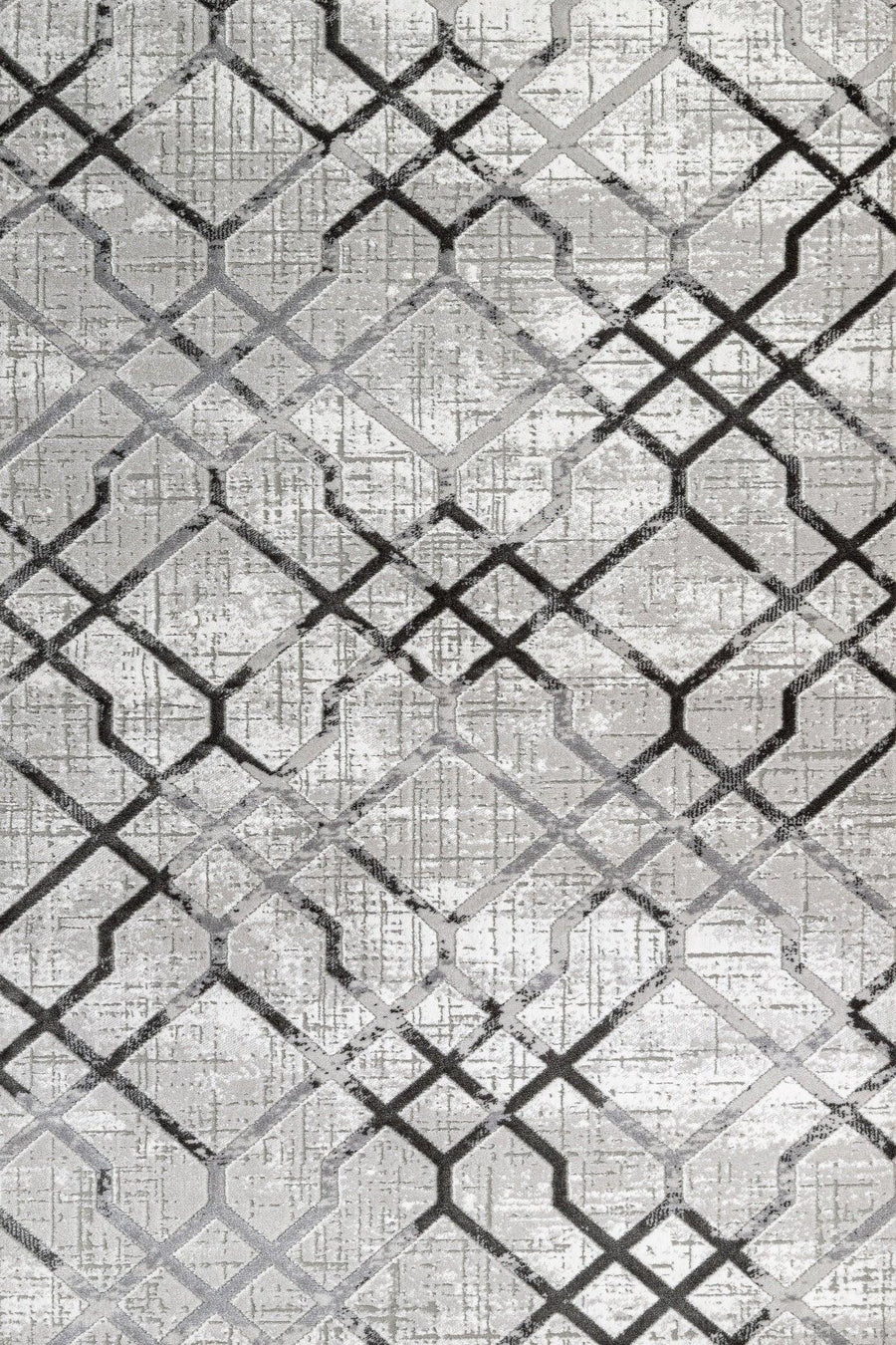 Antrasit Gri Geometrik Kareli Halı - Yıkanabilir - Kaymaz Taban - Pati Dostu