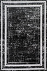 Black and White Distressed Geometric Striped Living Room Rug - Cotton