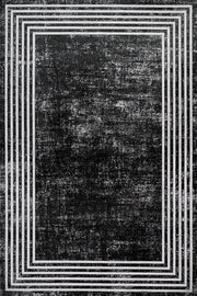 Antrasit Gri Geometrik Minimalist Halı - Yıkanabilir - Kaymaz Taban - Pati Dostu