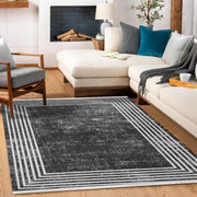 Aniyah Gri Çerçeveli Triko Akrilik Makine Halısı