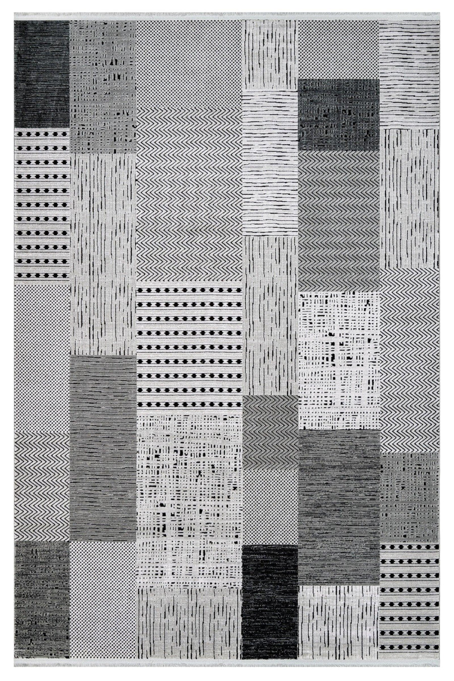 Grey Geometric Area Rug in Anthracite and White – in the living room