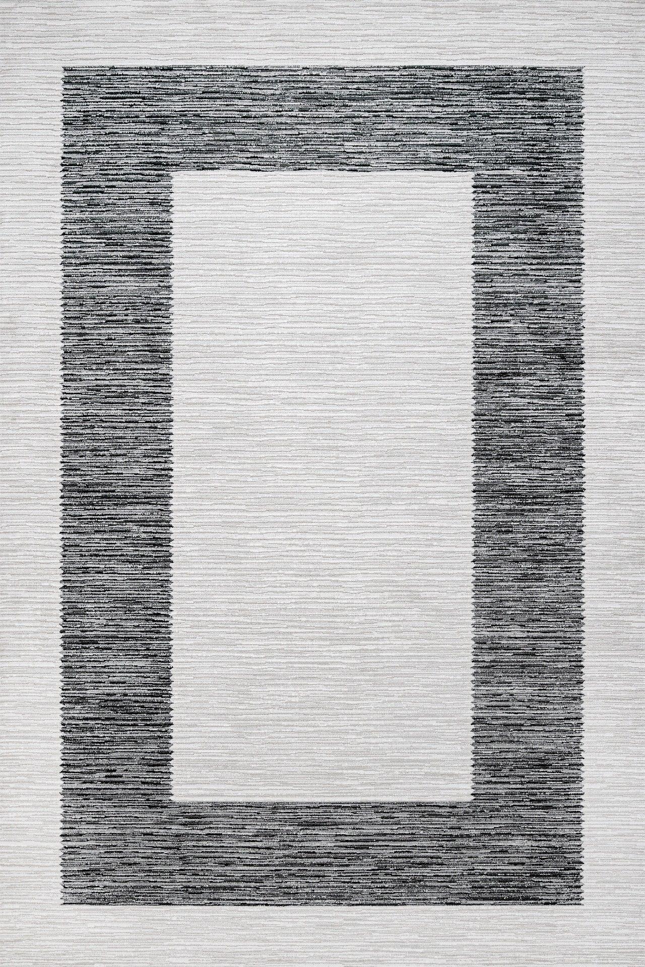 Beyaz Ekru Bordürlü Minimalist Halı - Yıkanabilir - Kaymaz Taban - Pati Dostu