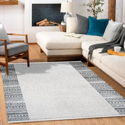 Katalina Gri Çerçeveli Triko Akrilik Makine Halısı