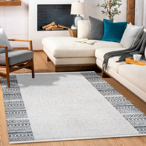 Katalina Gri Çerçeveli Triko Akrilik Makine Halısı