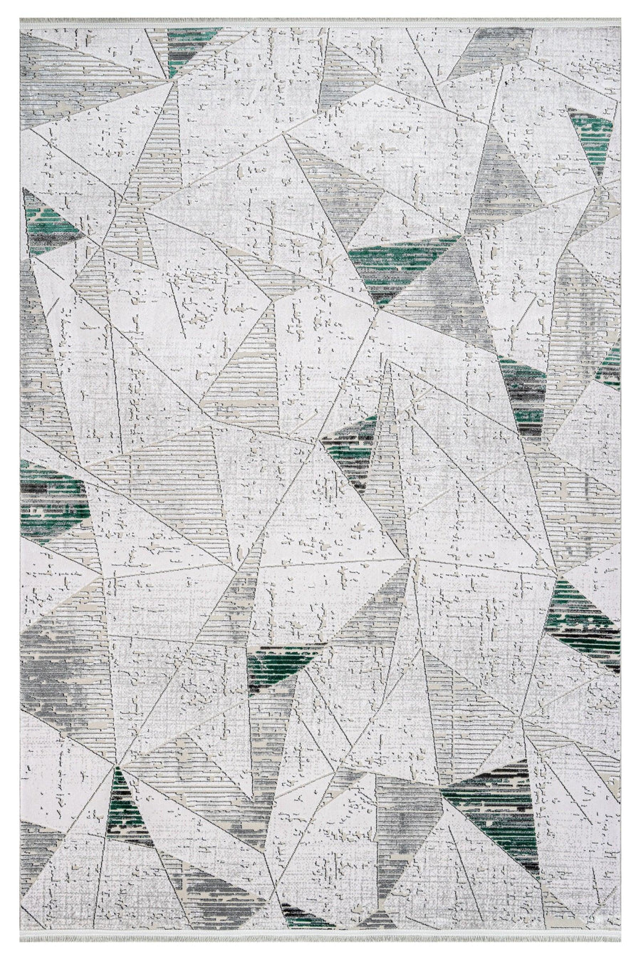 White and Grey Geometric Area Rug – in the living room