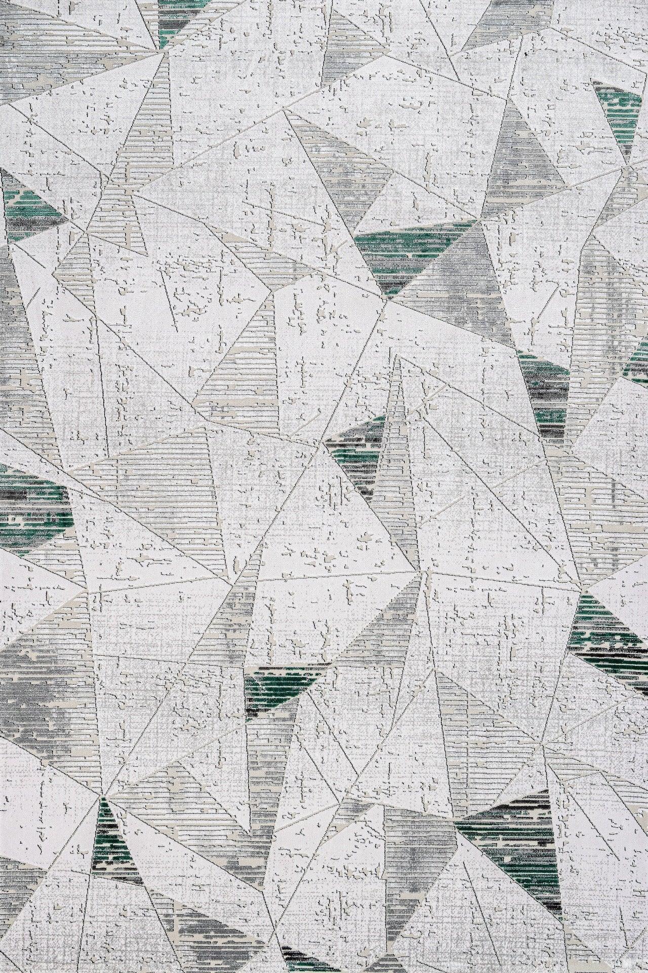 Beyaz Gri Blok Desenli Geometrik Halı - Yıkanabilir - Kaymaz Taban - Pati Dostu