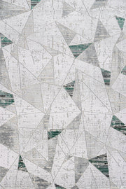 Beyaz Gri Blok Desenli Geometrik Halı - Yıkanabilir - Kaymaz Taban - Pati Dostu