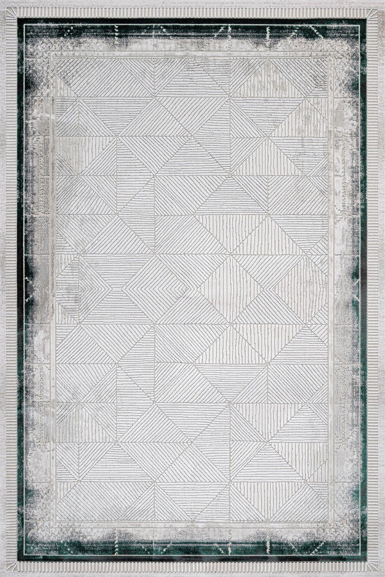 Beyaz Gri Geometrik Minimalist Halı - Yıkanabilir - Kaymaz Taban - Pati Dostu