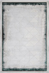 Light Grey Dark Green Grey Modern Geometric Living Room Rug - Cotton