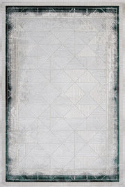 Beyaz Gri Geometrik Minimalist Halı - Yıkanabilir - Kaymaz Taban - Pati Dostu