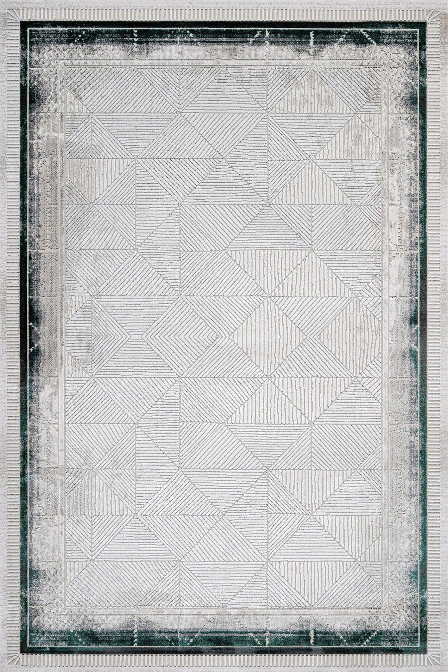 Beyaz Gri Geometrik Minimalist Halı - Yıkanabilir - Kaymaz Taban - Pati Dostu