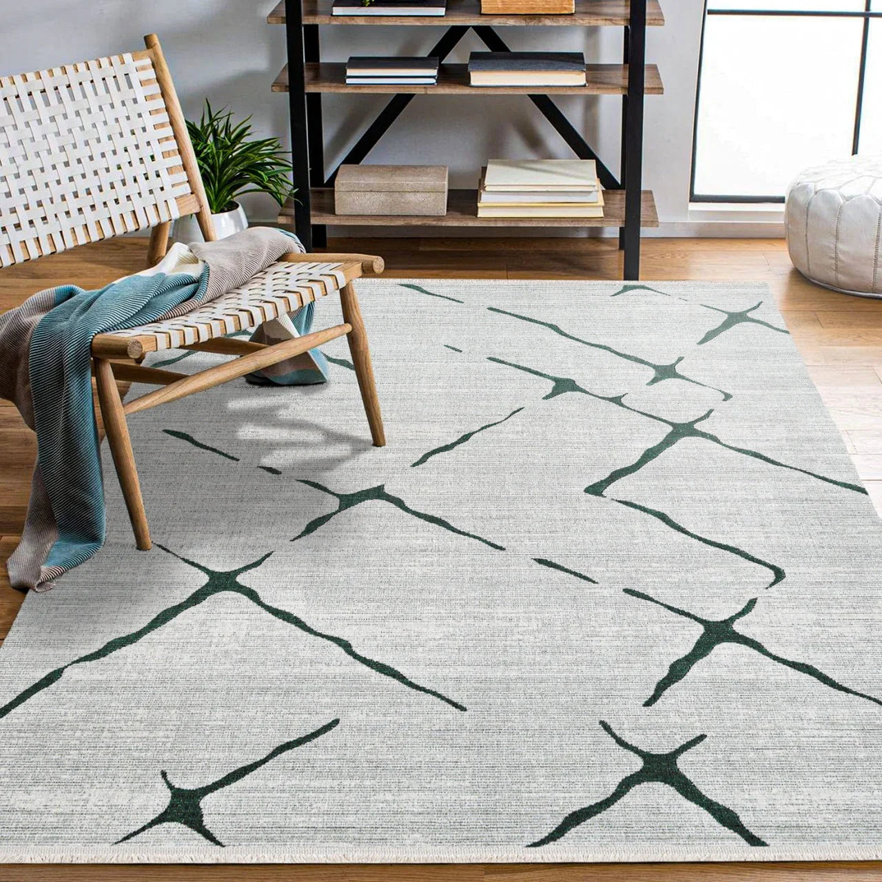 Antrasit Gri Geometrik Minimalist Halı - Yıkanabilir - Kaymaz Taban - Pati Dostu