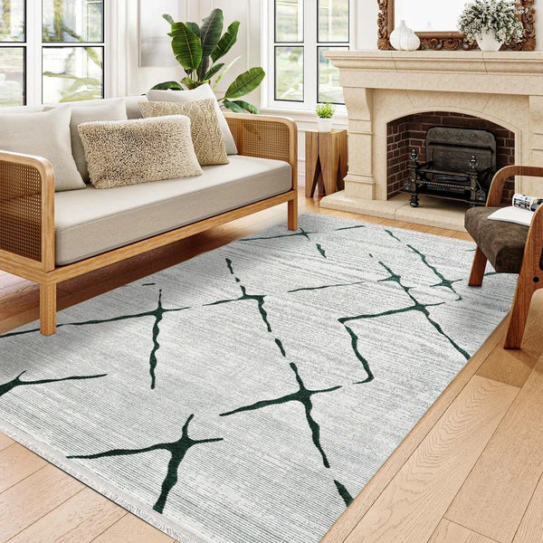 Antrasit Gri Geometrik Minimalist Halı - Yıkanabilir - Kaymaz Taban - Pati Dostu
