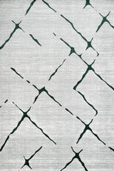 Light Grey Dark Green Modern Geometric Living Room Rug - Cotton
