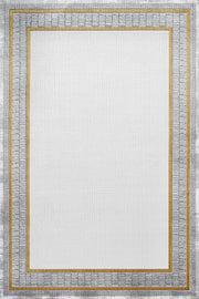 Beyaz Gold Bordürlü Minimalist Halı - Yıkanabilir - Kaymaz Taban - Pati Dostu