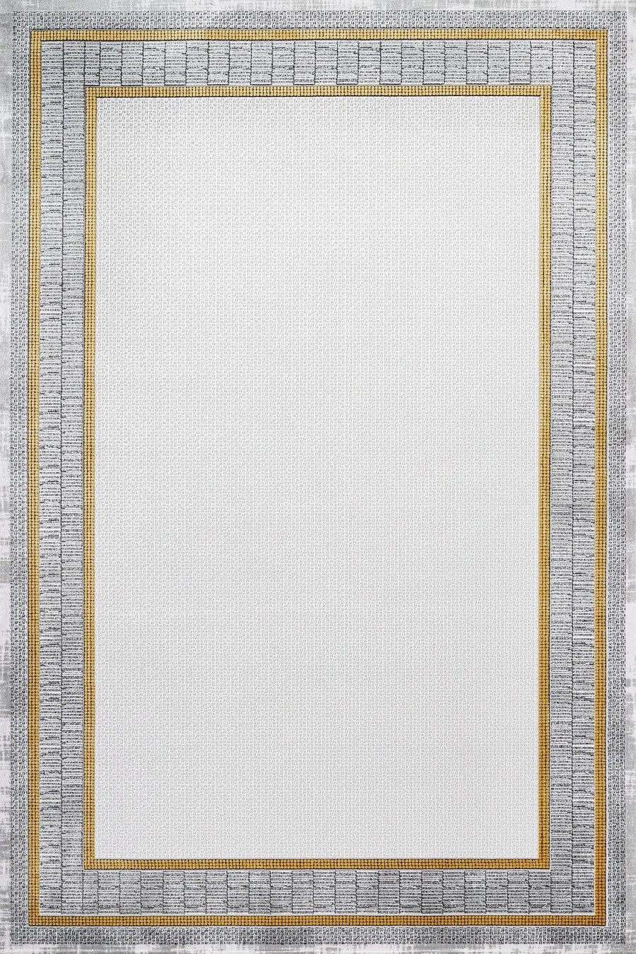 Beyaz Gold Bordürlü Minimalist Halı - Yıkanabilir - Kaymaz Taban - Pati Dostu