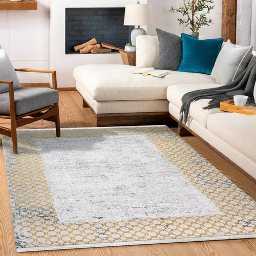 Rose Gri Bej Çerçeveli Akrilik Triko Makine Halısı