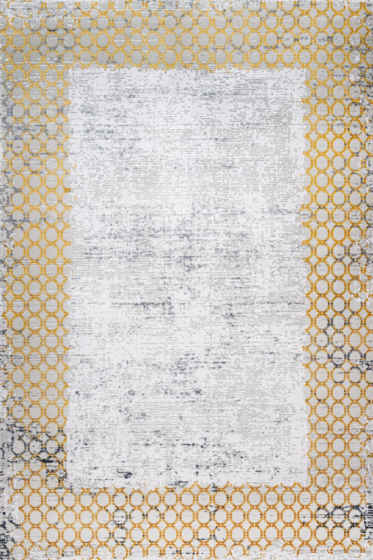 Beyaz Gold Damalı Geometrik Halı - Yıkanabilir - Kaymaz Taban - Pati Dostu