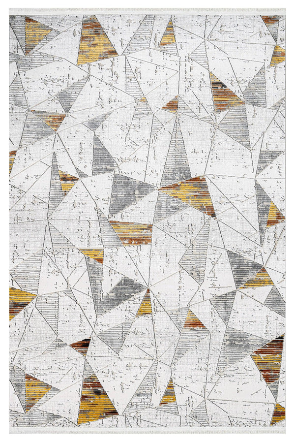 Bej Gri Geometrik Modern Triko Halı - Pati Dostu - Toz Vermez