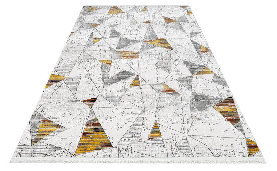 Bej Gri Geometrik Modern Triko Halı - Pati Dostu - Toz Vermez
